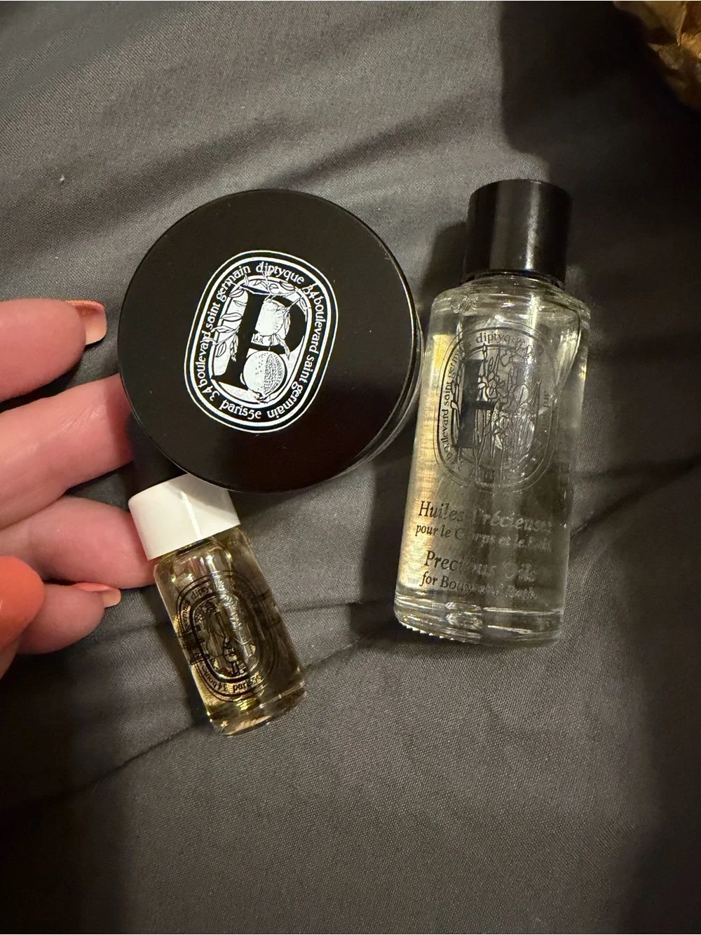 diptyque Gold and Black Pyramid Gift Set with Face Oil, Body Oil and Body Polish